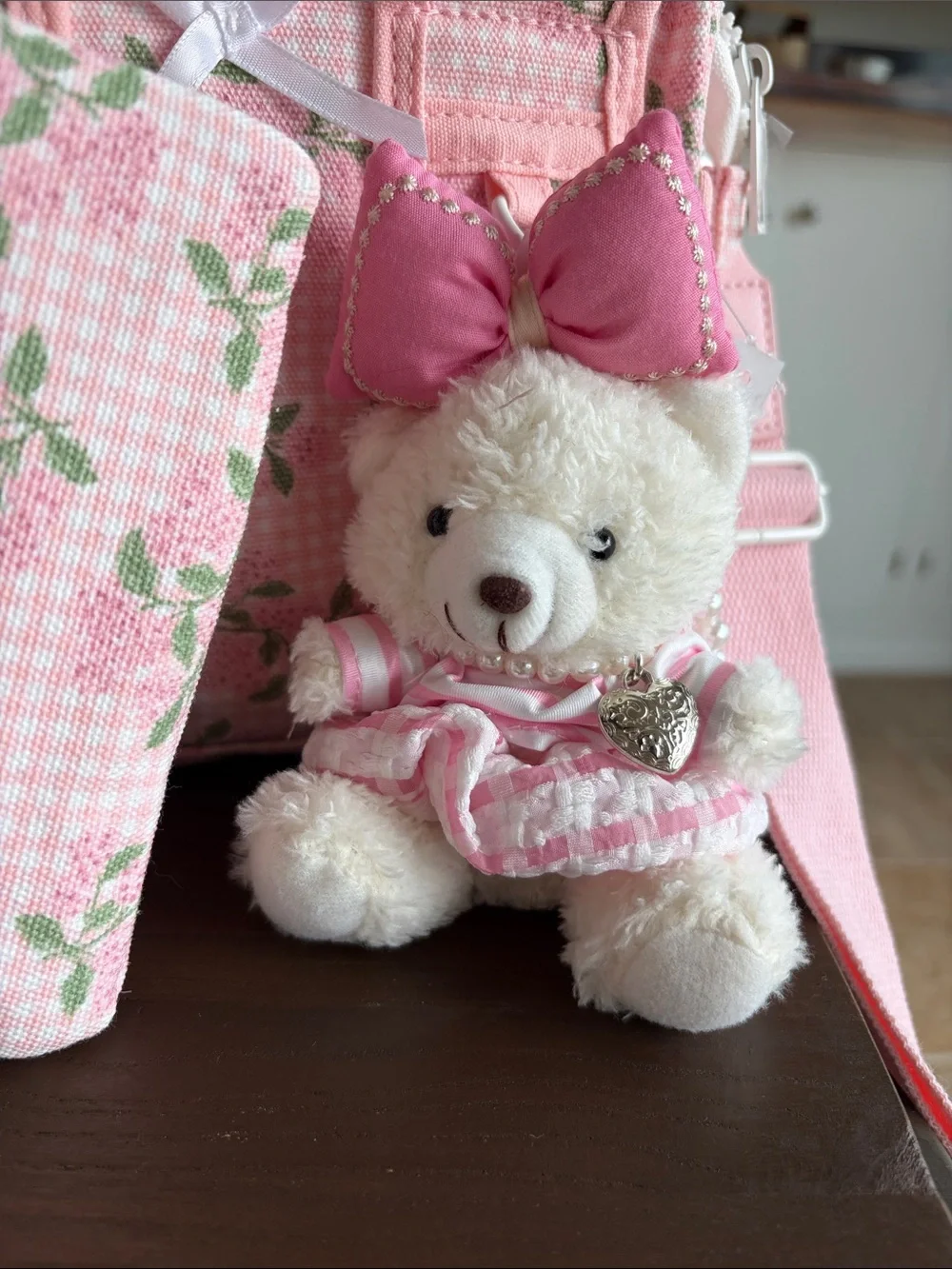 Madden Girl Pink Floral Crossbody with Bear Charm and Matching Pouch
